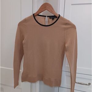 Ann Taylor Merino Wool Sweater with Faux Leather Black Trim in  Camel